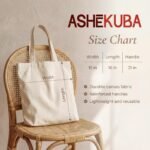 Medidas de la bolsa de lienzo de Ashekuba: 15 x 16 pulgadas, asas de 21 pulgadas