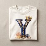 Camiseta blanca doblada de Yemayá con la Y coronada de Ashekuba