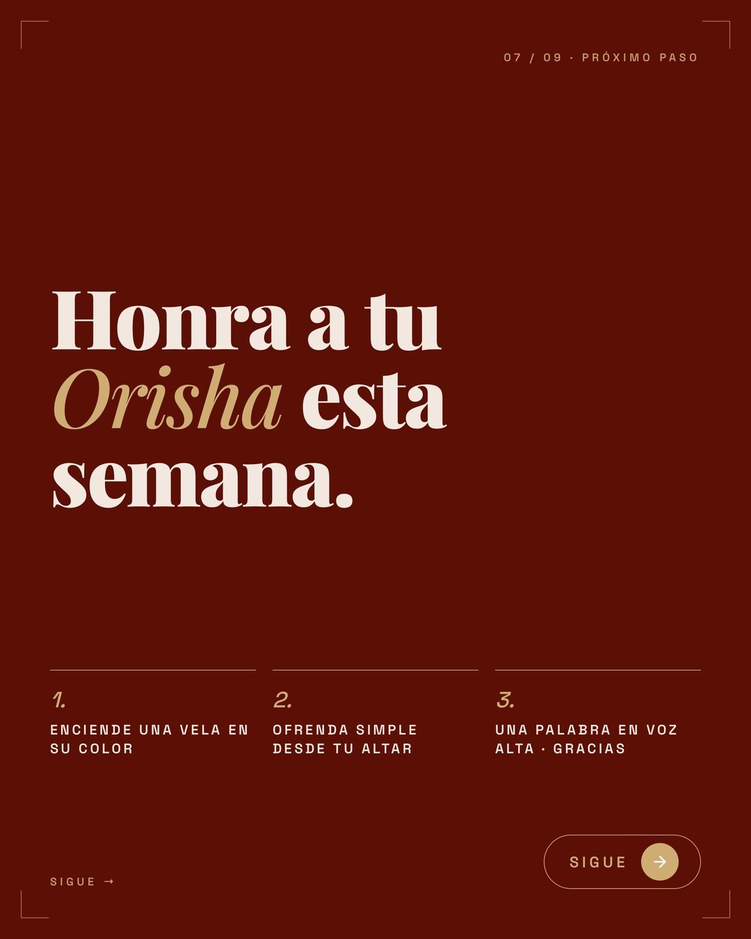 Honra a tu Orisha esta semana: enciende una vela en su color, ofrenda simple desde tu altar y una palabra en voz alta: gracias