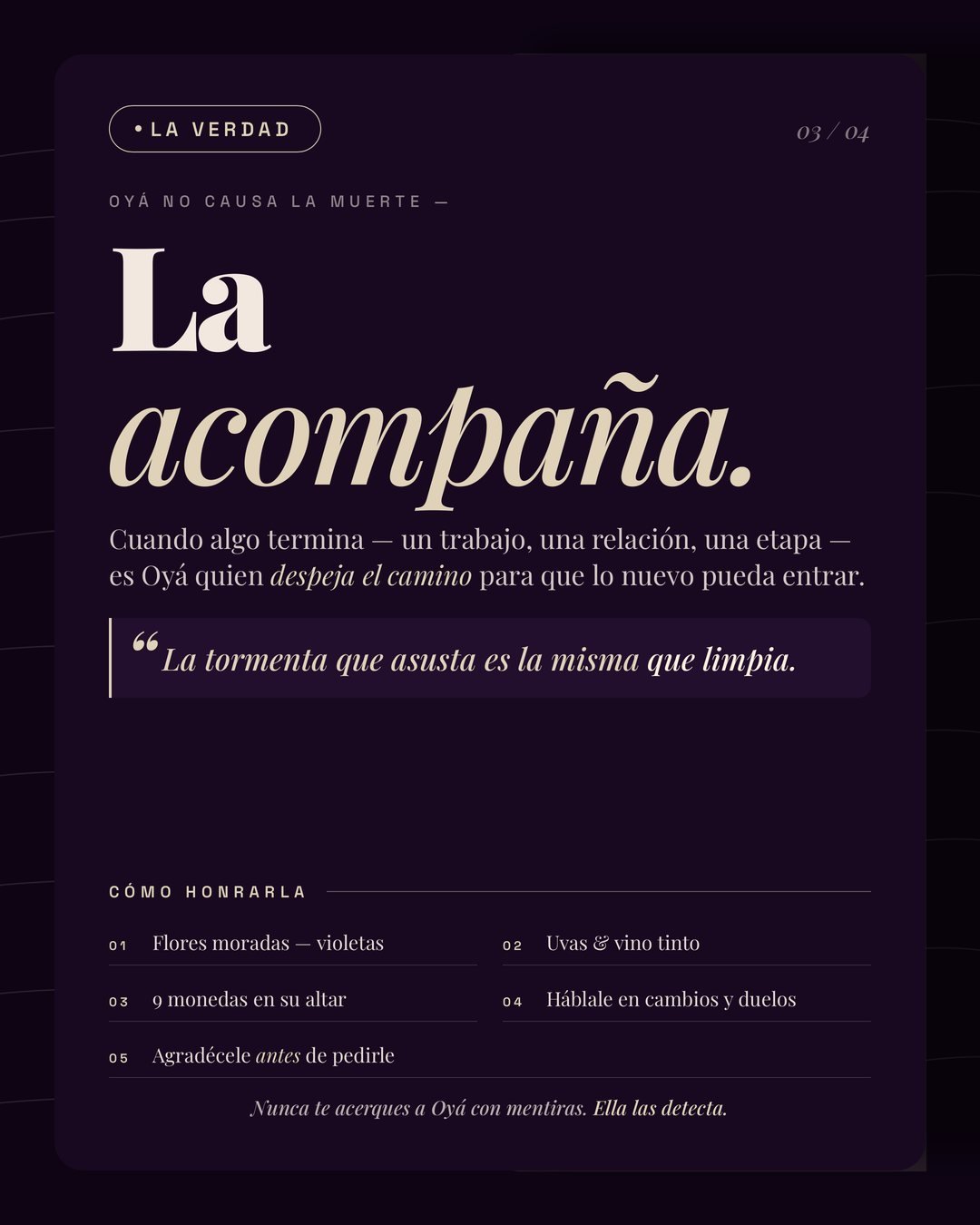 La Orisha Oyá no causa la muerte, la acompaña