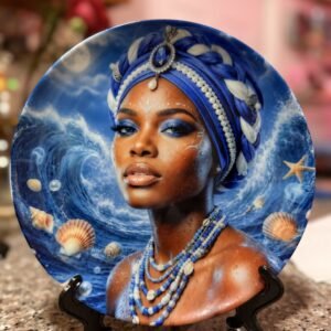 Foto real del plato decorativo de Yemayá con olas