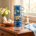 Set de 4 tazas de café apilables de Yemayá con base metálica
