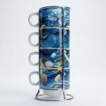Set de 4 tazas de café apilables de Yemayá con base metálica