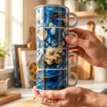 Set de 4 tazas de café apilables de Yemayá con base metálica