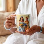 Taza de Oshún y Yemayá juntas con ramos de girasoles, donde el río se une al mar