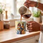 Taza de Oshún y Yemayá juntas con ramos de girasoles, donde el río se une al mar