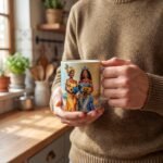 Taza de Oshún y Yemayá juntas con ramos de girasoles, donde el río se une al mar