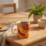 Taza de Oshún con girasoles dorados y su nombre en el asa