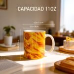 Taza de Oshún con girasoles dorados y su nombre en el asa