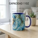 Taza de Yemayá con su rostro entre las olas, asa e interior azul