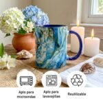 Taza de Yemayá con su rostro entre las olas, asa e interior azul