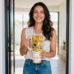 Termo de Oshún de 40 oz con asa y pajilla de acero, diseño de girasoles, miel y la palabra «Sultana»
