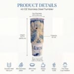 Detalles del termo de 40 oz: 3.9" de diámetro arriba, 10.3" de alto, acero inoxidable 304, doble pared
